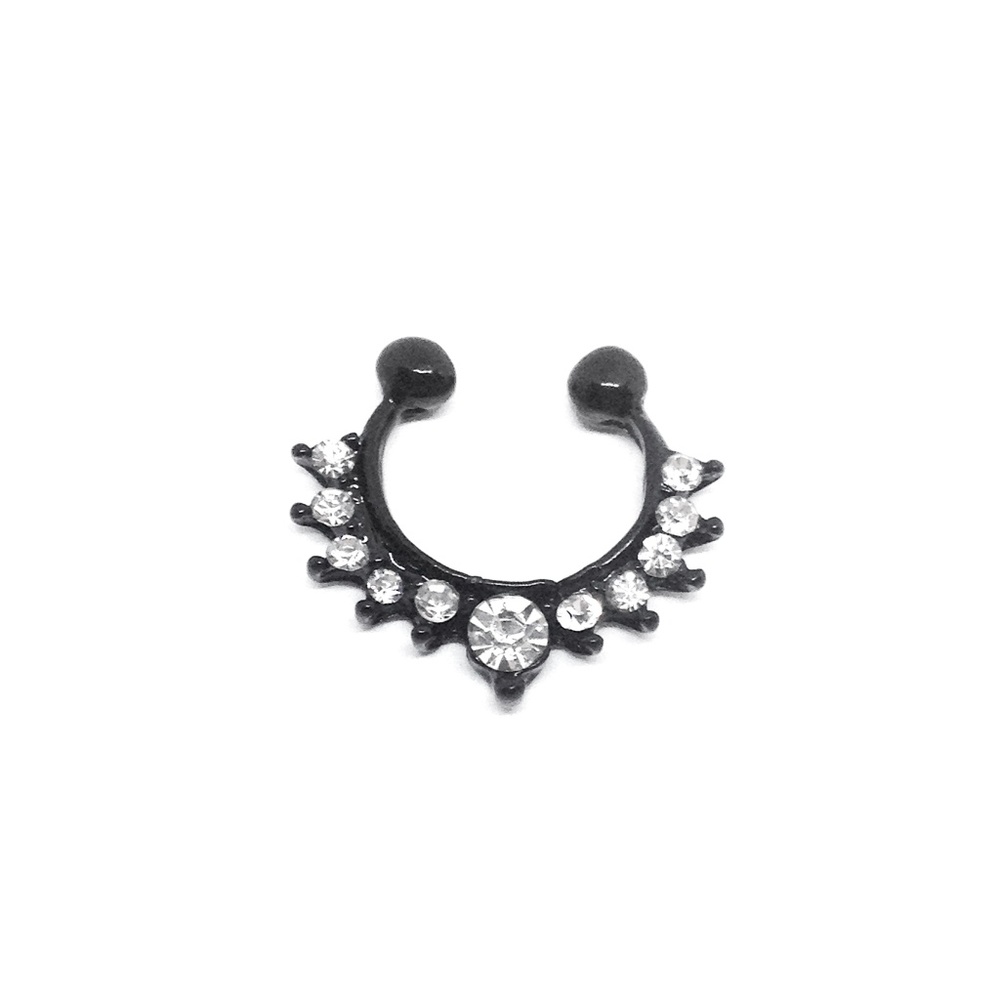 Faux Septum Ring in Black + Jewels